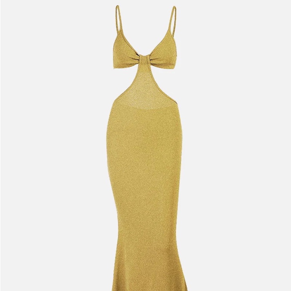 Welooc Pleated Hollow Backless Sling Maxi Dress Yellow Size S